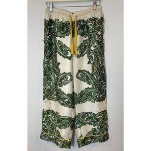 J.Crew Relaxed Pants Wide Leg Paisley Print Cream Green Yellow Size 10